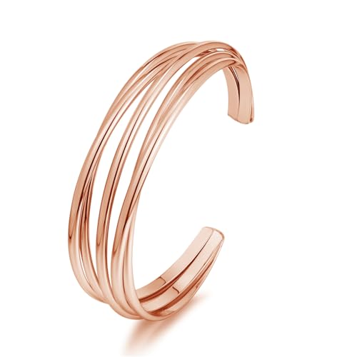 Gold Cuff Bracelet for Women Chunky Multi-layer Cross Wire Open Bracelet Hollow Wide Cuff Bracelets Adjustable Gold Open Cuff Bangle Bracelet - color: Wire Hollow Rose Gold Bracelet