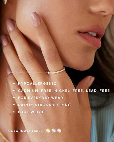 PAVOI 925 Sterling Silver Wedding Band for Women, 14K Gold Plated CZ Ring | Dainty Stackable Rings for Women, Cubic Zirconia Eternity Rings - color: 2-Pack White Gold & Yellow Gold