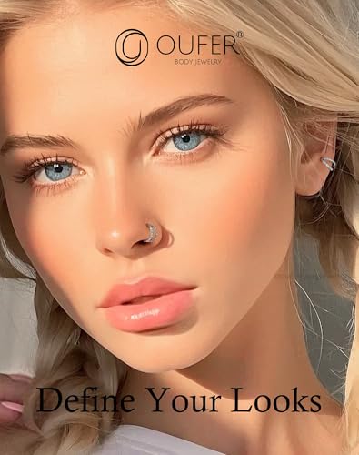OUFER 20G Nose Rings for Women, 316L Surgical Steel Double Hoop Nose Piercing Jewelry, Opal and CZ Septum Lip Eyebrow Cartilage Conch Rook Helix Tragus Daith Earrings Piercing Jewelry-6/7/8MM - color: Silver