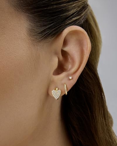 PAVOI 14K Gold Plated 925 Sterling Silver Posts Small Huggie Hoop Earrings for Women - Trendy Celestial North Star, Butterfly, Heart Hoop Earrings - Cubic Zirconia Cute Gold Motif Jewelry - Valentines Day Trendy Jewelry - style: Heart