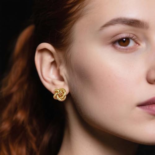 Love Knot Stud Earrings for Women Gold Plated Knot Earrings Geometric Twisted Statement Earrings Trendy Jewelry - color: Gold 13.5mm Knot