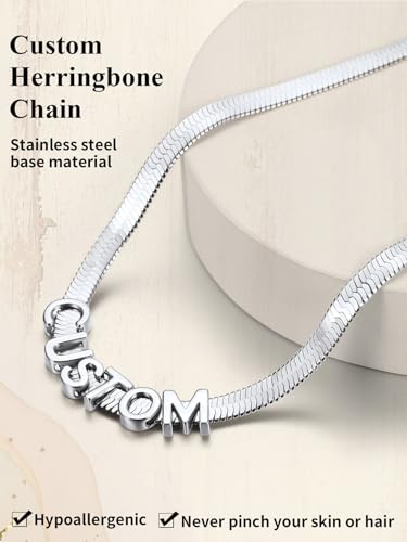ChainsHouse Flat Snake Chain Herringbone Choker Necklace for Women, Stainless Steel/Rose Gold/18K Gold Plated Dainty Adjustable Simple Short Layered Necklaces, 12"/15"/18" with 3.5" Extender - color: c. stainless-5mm-custom