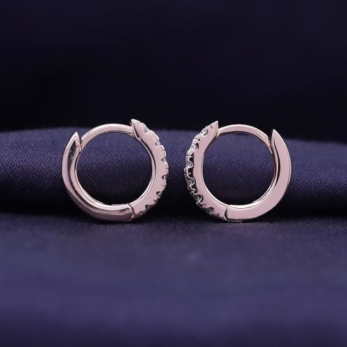 Dainty Cartilage Huggie Hoop Earrings Women in 18K Gold Plated | Round Moissanite in 18K Gold Plated Jewelry for Her - color: Rose Gold, size: 11 MM