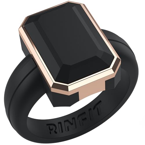 Rinfit Emerald Silicone Ring with Stainless Steel Frame - color: Pack A - Black / Metal Rose Gold