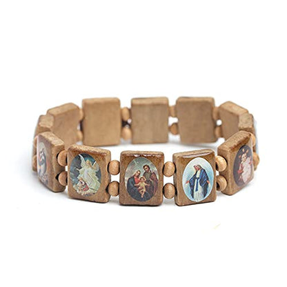 2/4 Pcs Wooden Jesus Virgin Mary Bracelet Saints Rosary Stretch Adjustable Wooden Small Panel Bracelet Religious Saints Jesus Gift for Women Men - color: 4 pcs