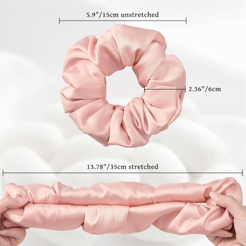 6PCS 100% Mulberry Silk Scrunchies Set, 2 Large and 4 Thin Silk Hair Ties for Women, No Damage Hair Accessories, Black Pink Champagne - color: Color 01