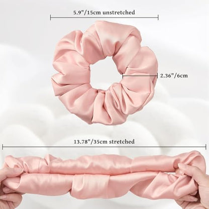 6PCS 100% Mulberry Silk Scrunchies Set, 2 Large and 4 Thin Silk Hair Ties for Women, No Damage Hair Accessories, Black Pink Champagne - color: Color 01