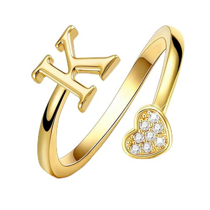 Lunvky Birthday Gifts Silver Initial Rings for Women Teen Girl Kids Trendy Stuff Dainty 14K Gold Plated Adjustable Heart Letter Thumb Rings Pinky Cute Jewelry Personalized Gift - color: Gold, size: Initial-K