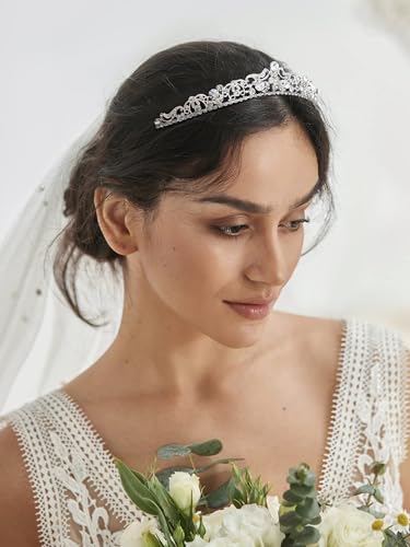 SWEETV Wedding Tiaras and Crowns, Rhinestone Bridal Crown Princess Tiara Headpieces for Women - color: Silver