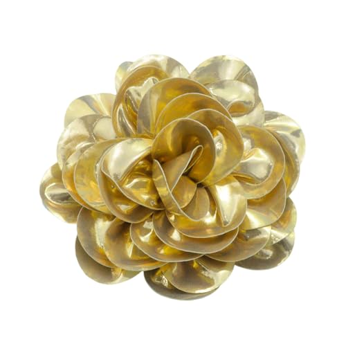 Satin Fabric Rose Flower Extra Large Big Brooches Lapel Pins Silk Camellia Oversized Pin for Women Wedding Party Dance Banquet Dresses Suit Clothes Accessories Jewelry Gifts 7.5in - color: Shiny Gold