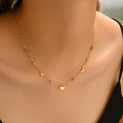 Dainty Necklaces with CZ Inlaid Minimalist Stackable Fashion Gifts - color: Moon-GD
