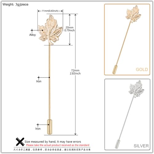 Dreuyet Simple Gold Silver Plated Long Brooch Pins with Cute Animal Antlers Leaves Plant Bees Rabbits Rose Flower Feather Brooch Jewelry for Women Men Elegant Suit Collar Lapel Pin - style: Maple Leaf