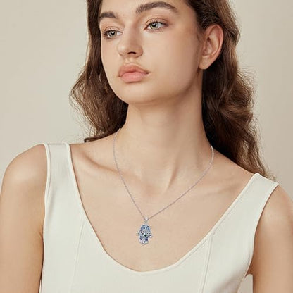 Hamsa Necklace 925 Sterling Silver Evil Eye/Lotus Flower/Star of David/Chai/Yin Yang Hamsa Hand Pendant Jewelry Hand of Fatima Gifts for Women - style: Yin Yang