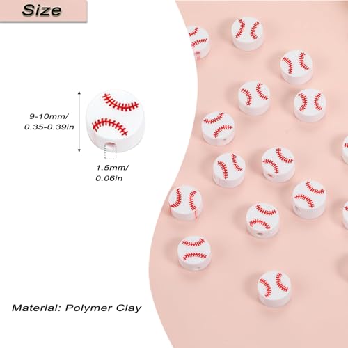 100pcs Baseball Spacer Loose Beads Sports Ball Polymer Clay Beads DIY Jewelry Making for Earring Bracelet Necklace Key Chains Craft Accessories (Baseball) - color: Baseball