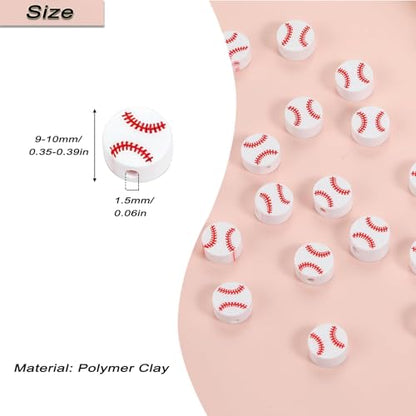 100pcs Baseball Spacer Loose Beads Sports Ball Polymer Clay Beads DIY Jewelry Making for Earring Bracelet Necklace Key Chains Craft Accessories (Baseball) - color: Baseball