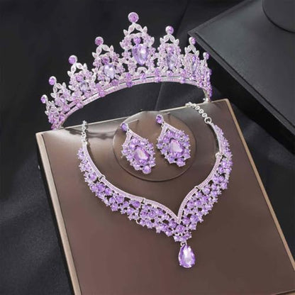 Kamirola Bridal Wedding Tiara Crown Jewelry Set for Women/Brides/Bridesmaids Crystal Jewelry Set for Wedding Prom Party Bridal Crystal Necklace Earrings Bracelet Set(TR60) - color: All Purple