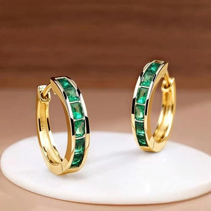 Fashionable Hoop Earrings with Princess Square Cubic Zirconia for Women - color: E6098