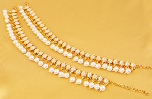 Touchstone Indian anklets for women gold silver payal set jewelry simple jhanjar bollywood handcrafted pretty stylish designer paazeb - style: D050 Gold