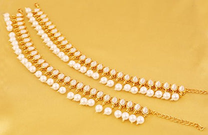 Touchstone Indian anklets for women gold silver payal set jewelry simple jhanjar bollywood handcrafted pretty stylish designer paazeb - style: D050 Gold