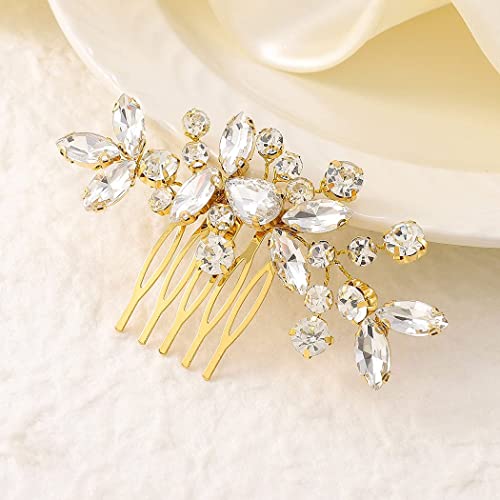 JAKAWIN Bridal Hair Accessories Wedding Hair Clip Silver Hair Comb Women | Crystal Rhinestone Bride Headpiece - color: Gold