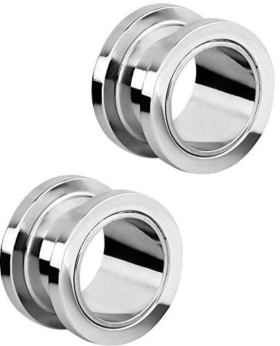 Forbidden Body Jewelry 1.2mm - 16mm Surgical Steel Ear Gauges Screw Fit Tunnels, Tunnel Plug Earrings Sold as a Pair - style: 12mm (1/2 Inch)