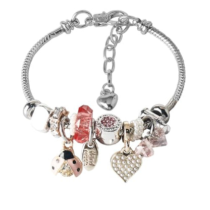 DS Charm Bracelets for Girls Adjustable Silver Stainless Steel Gift Box | Cute Cartoon Charms,Friendship Jewelry,Birthday Gifts,Teen Kid Fit, Tarnish Resistant,Stackable Trendy Daily Wear - style: Silver-beetle