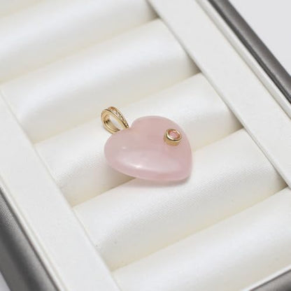 LE SKY Natural Stone Pendants Healing Crystal Gemstones with Rhinestone Charms for jewelry Making Necklace DIY Craft Gift - color: heart