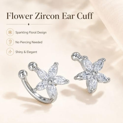 Flower Ear Cuff Set for Women Non Piercing Cartilage Earrings Clip On Wrap Cuffs Stackable Jewelry Gifts - color: A2: silver flower ear cuff