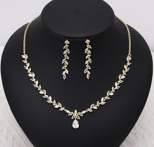 Cubic Zirconia Jewelry Sets for women Brides Bridesmaid Necklace Dangle Earrings Link Bracelet for Wedding Prom Costume Party Events - color: White-Gold Plated