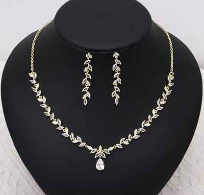 Cubic Zirconia Jewelry Sets for women Brides Bridesmaid Necklace Dangle Earrings Link Bracelet for Wedding Prom Costume Party Events - color: White-Gold Plated