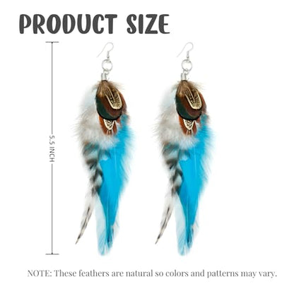 RUOFFETA Long Feather Earrings for Women, Boho Bohemian Earrings Multicolor Tassel Handmade Feather Earrings for Women Dangling - style: Style S