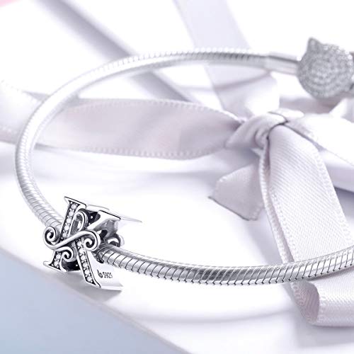 BISAER 925 Sterling Silver Initial Letter A-Z Charms for Bracelets Alphabet Beads Charm Jewelry Gifts - color: Letter K