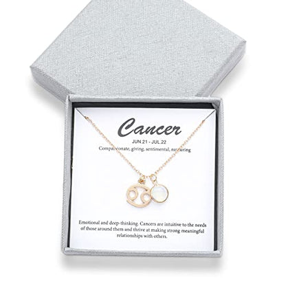 14k Gold Plated Zodiac Birthstone Crystal Pendant Necklace, Horoscope Sign Charm Necklace for Women Birthday Gift - color: Cancer-June