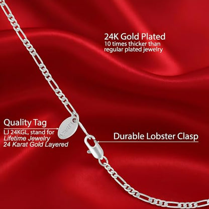 LIFETIME JEWELRY Womens Gold Anklet 2.5mm Figaro Chain Ankle Bracelets 24K Gold Plated - color: White Gold