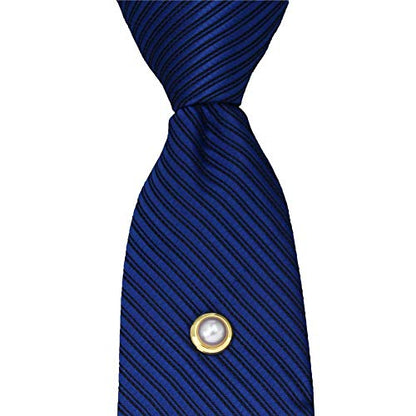 AMITER Crystal/Pearl Tie Tack with Chain, Gold Mens Tie Pin Necktie Pins Lapel Pin for Wedding Birthday Anniversary Party - color: 24k Gold+Silver Imitation Pearl