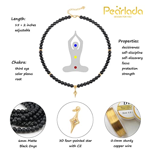 PEARLADA Turquoise Beaded Choker Necklace Chakra Stone Necklace Adjustable - color: Black Onyx Beads 6mm