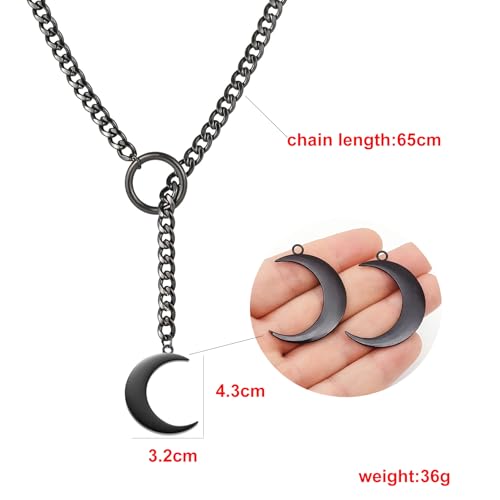 MIFYNN Heart O ring Slip Chain Necklaces for Women Stainless Steel Cuban Chain Bar Necklace Punk Rock Collar Necklace Handmade Adjustable Lariat Y Necklaces for Men - color: Black moon