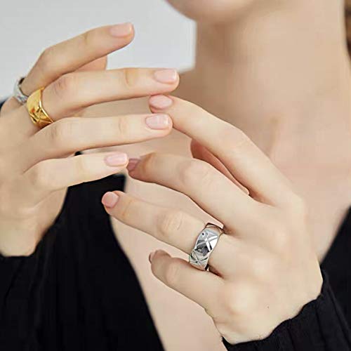 Shapes Studio 18k Gold Plated Rings for Women,Crush Wide Band Gold Plated Ring, Stacking Rings, Wedding Band Minimalist Style - color: Gold Wide