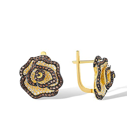 Santuzza Sterling Silver Gemstone Flower Earrings for Women - color: [A]Rose-Brown