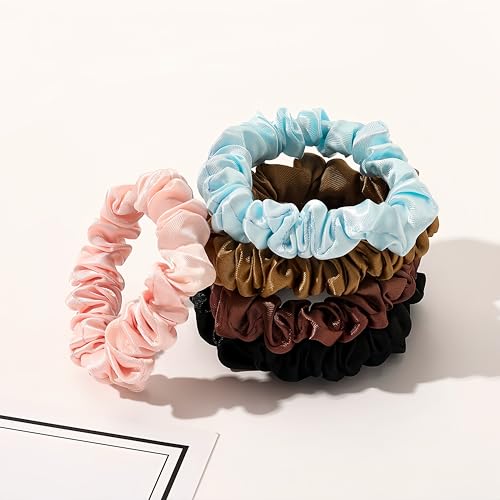 25 pcs Scrunchies Silk Satin Hair Ties, Thin scrunchies for women, satin scrunchies bulk, hair ties no damage, Hair Accessories Gift for Women and Girls (Black) - color: Black