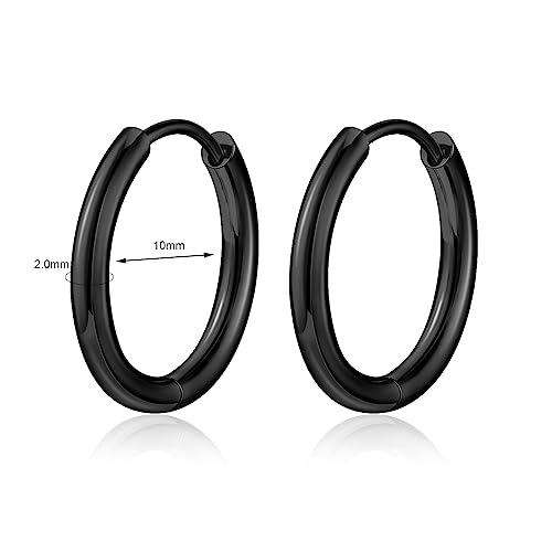 Titanium Huggie Hoop Earrings Hypoallergenic Nickel Free Hinged Sleeper Earrings for Sensitive Skin Cartilage Helix Lobes - style: black 10mm