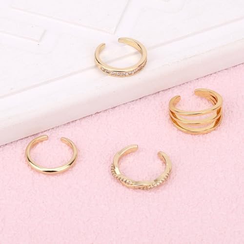Mikovivi 4pcs Adjustable Toe Rings for Women, Open Toe Rings Set Simple CZ Triple Twist Crystal Band Elegant Summer Beach Foot Jewelry - color: Gold