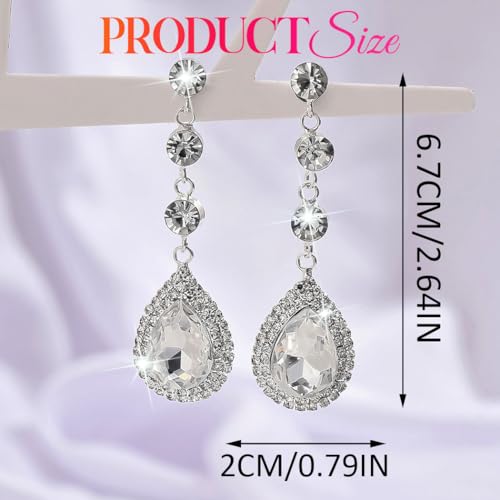 Catery Rhinestone Earrings Silver Crystal Teardrop Earrings Long Wedding Jewelry for Women - color: Silver