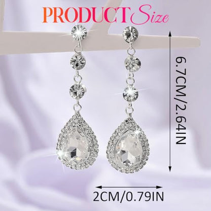 Catery Rhinestone Earrings Silver Crystal Teardrop Earrings Long Wedding Jewelry for Women - color: Silver