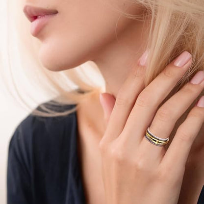 Sariel Cross Fidget Ring for Women - 925 Sterling Silver Spinner Rings Spinning Band Rings Wide Hammered - color: Gold-