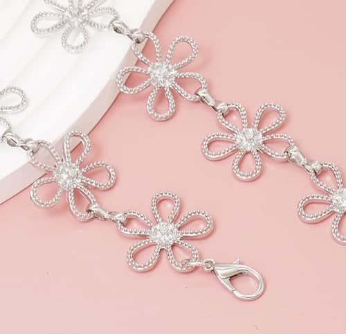 Women's Waist Chain Flower Metal Belt for Dresses Jeans | Adjustable Belly Waist Chain - color: Hollow Flower Silver, size: M: 120cm/47in