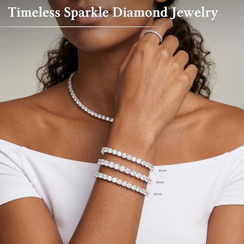 925 Sterling Silver Bracelets for Women Stack, Trendy Tennis Bangle Cuff Jewelry Set 14K Gold Plated, Adjustable Bracelet Set for Wrist Essentials, Women Fashion Watch Band Acecessories - style: Bracelet_3pcs(Silver Tennis Set 4mm)