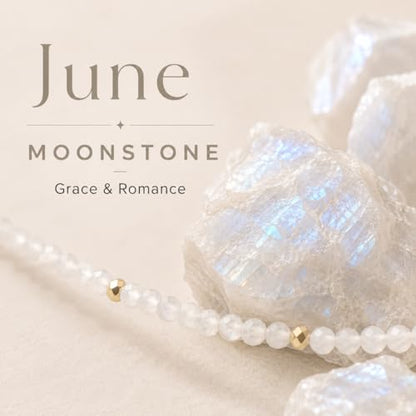 ARSIS Genuine Beaded Gemstone Necklace for Women, Colorful Natural Stone Handmade Bead Choker, Personalized Birthstone Necklace, Boho Summer Beach Necklace Layering Stackable Jewelry Gift - color: Moonstone (June)
