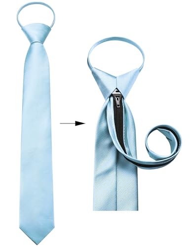 GUSLESON 3.15"（8cm） Mens Pre-tied Adjustable Zipper Tie Solid Necktie for Business and Wedding - color: Baby Blue