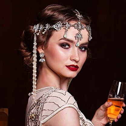 Bridal Headband and Earrings Crystal Jewelry Set Wedding Headpiece for Women Brides Tiara Rhinestone Hair Accessories - color: Silver